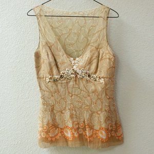 Stunning Elie Tahari beaded, sheer overlay cami!